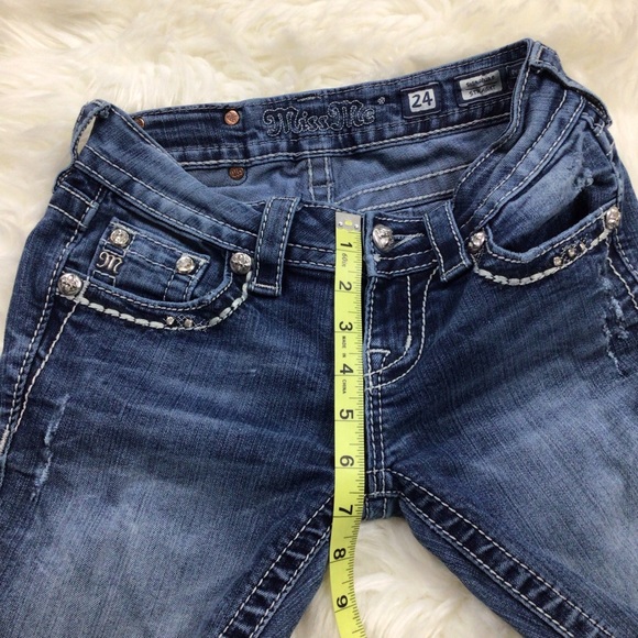 MISS ME Bling Jeans Signature Straight Denim Distressed Stretch Med Wash 24x31 - Picture 5 of 11